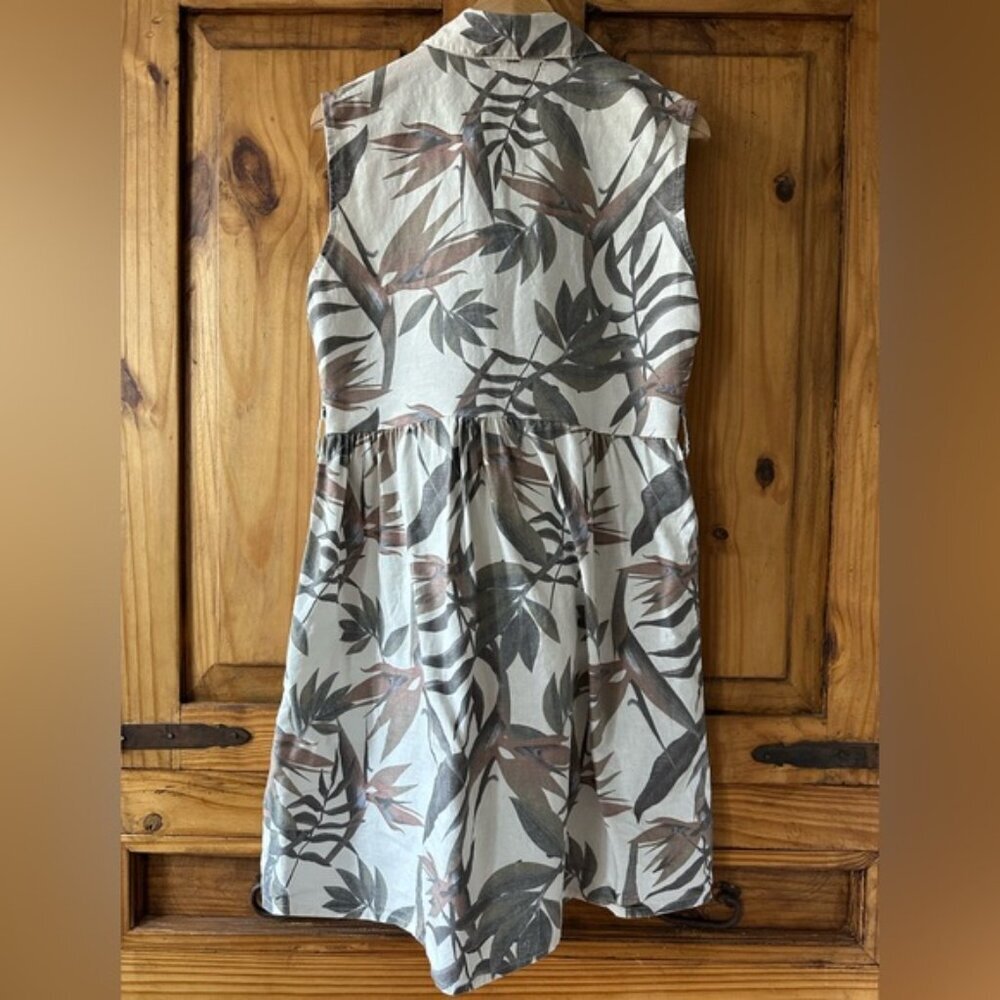 Laura Bianchi 100% Linen Neutral Florals Button Up Sleeveless Shirt Dress - M - Picture 3 of 11